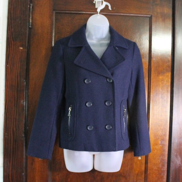 Banana Republic Factory Navy Blue Pea Coat, Petite Small - Picture 1 of 12